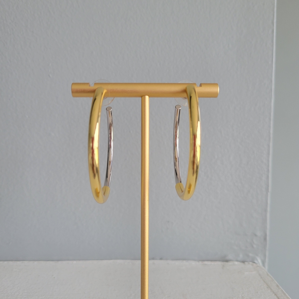 UNCOMMON JAMES Two Tone 14k Plated Gold Silver Mixed Metal Hoop Earrings